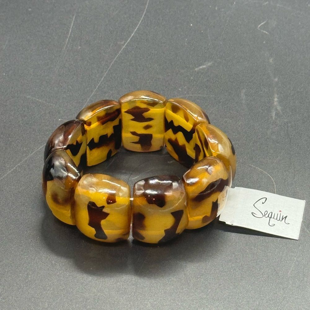 Sequin Statement Faux Tortoise Shell Lucite Wide Bangle Bracelet